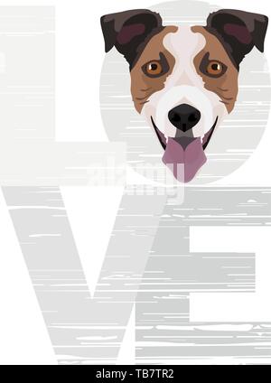 Liebe Jack Russell Terrier - ein Hund Kopf mit dem Wort Liebe. Der Hund ist der beste Freund des Menschen und ist als Haustier geliebt. Stock Vektor