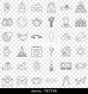 Braut Symbole gesetzt, outline Style Stock Vektor