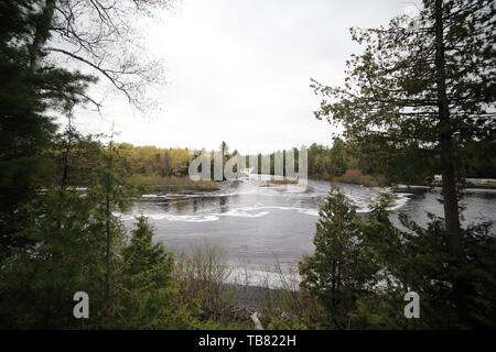 Weitwinkel Foto des unteren Teil des Tahquamenon fällt in Michigan's Upper Peninsula Stockfoto