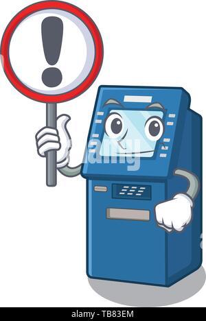 Mit Vorzeichen Geldautomaten mit dem Maskottchen isoliert Stock Vektor