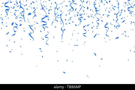 Blau Konfetti. Feier Karneval Bänder. Luxus Grußkarte. Vector Illustration. Stock Vektor