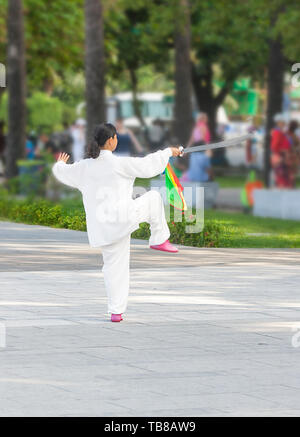 Chinesische Angebote im Park Übung mit einem Schwert Stockfoto
