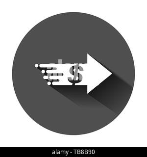 Überweisen Sie Geld Symbol im flachen Stil. Dollar Vector Illustration auf schwarzen Hintergrund mit langen Schatten. Zahlung Geschäftskonzept. Stock Vektor