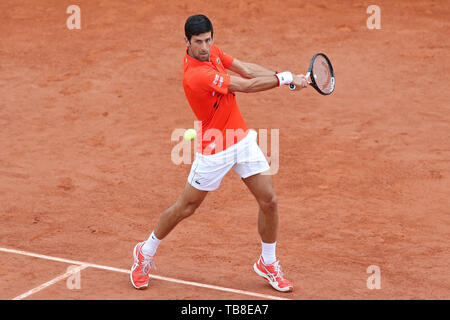 Paris, Frankreich, 30. Mai. Novak Djokovic (SRB) während der French Open Tennis im Stade Roland-Garros, Paris am Donnerstag, den 30. Mai 2019. (Credit: Jon Bromley | MI Nachrichten) Stockfoto