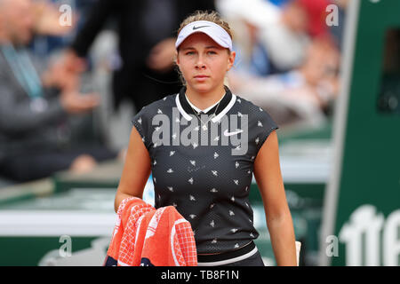 Roland Garros, Paris, Frankreich. 30 Mai, 2019. French Open Tennis Turnier; Amanda Anisimova (USA) während ihres Gleichen gegen Aryna Sabalenka (BLR) Credit: Aktion plus Sport/Alamy leben Nachrichten Stockfoto