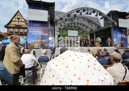 31. Mai 2019, Sachsen-Anhalt, Quedlinburg: Der Sachsen-anhalt-Tag eröffnet mit einem ökumenischen Gottesdienst. Rund 150.000 Besucher werden erwartet, größte Folk des Landes und der Heimat Festival bis zum 02.06.2019. Foto: Matthias Bein/dpa-Zentralbild/ZB Stockfoto