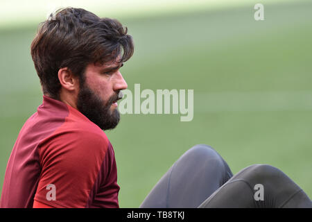 Madrid, Spanien. 31. Mai, 2019. Alisson Becker des FC Liverpool während der FC Liverpool Training am Vorabend der UEFA Champions League Finale gegen Tottenham Hotspur an Wanda Metropolitano Stadion, Madrid, Spanien, 31. Mai 2019. Foto von Giuseppe Maffia. Credit: UK Sport Pics Ltd/Alamy leben Nachrichten Stockfoto