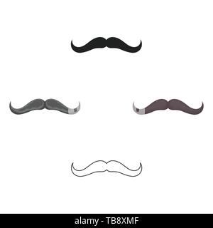 Mann s Schnurrbart Symbol im Cartoon Stil, schwarz auf weißem Hintergrund. Bart symbol Vektor Illustration. Stock Vektor