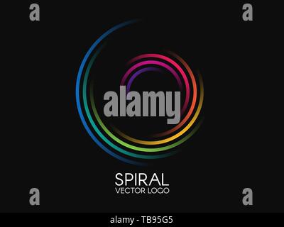 Spirale Logo. Runde Logo Design. Farbe Strudel auf schwarzen Hintergrund. Dynamische Form-Konzept. Abstrakte farbenfrohe Element. Kreative Logo. Vektor Lllustrat Stock Vektor