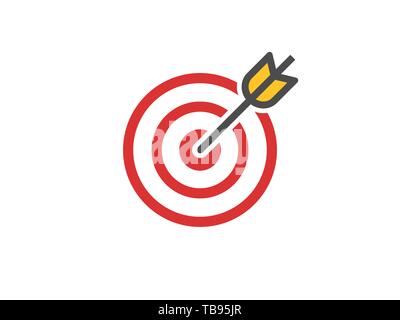 Red aim-Symbol. Ziel- und Pfeil-Konzept. Perfekte hit Komposition. Kreuz Ziel unterzeichnen. Erfolg Logo. Absoluter Gewinner. Vector Illustration. Stock Vektor