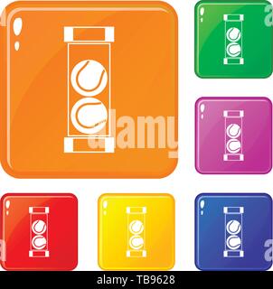 Verpackung von Tennisbällen Icons Set Vector Farbe Stock Vektor