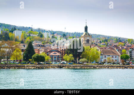 Ufer des Genfer Sees in Evian-les-Bains Stadt in Frankreich Stockfoto