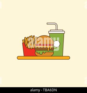 Einstellen der Hamburger, Pommes Frites und Limo flache Bauform, Vektor, Abbildung Stock Vektor