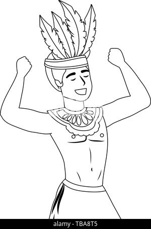 Glückliche Menschen mit federkopfschmuck Brasilien feiert Karneval mit Trommel Vector Illustration graphic design Stock Vektor
