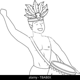 Glückliche Menschen mit federkopfschmuck Brasilien feiert Karneval mit Trommel Vector Illustration graphic design Stock Vektor