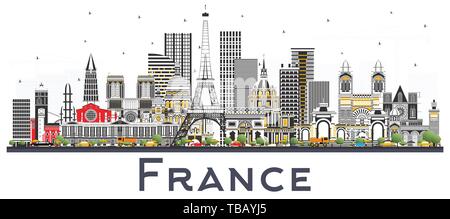 Frankreich Skyline mit grauen Gebäude isoliert auf Weiss. Vector Illustration. Tourismus Konzept mit historischer Architektur. Frankreich Stadtbild mit Sehenswürdigkeiten. Stock Vektor