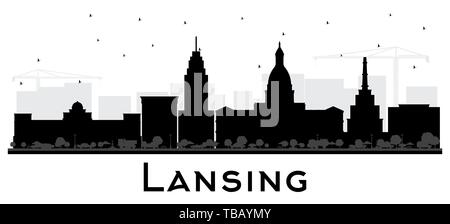 Lansing Michigan City Skyline Silhouette mit schwarzen Gebäude isoliert auf Weiss. Vector Illustration. Business Travel und Konzept. Stock Vektor