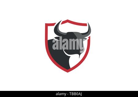 Kreative Black Bull Head Red Shield Logo Design Symbol Vektor Illustration Stock Vektor