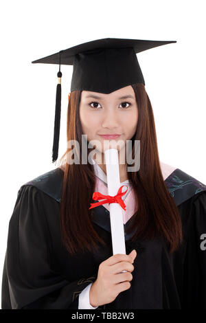 Eine weibliche Absolventin im Kleid einen Bachelor. Stockfoto