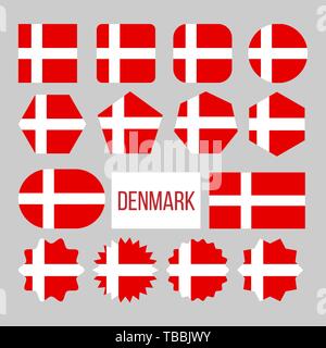 Dänemark Flagge Sammlung Abbildung Icons Set Vector Stock Vektor