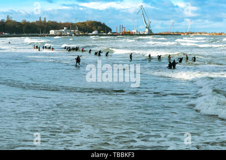 Amber, Amber Angeln im Meer, Ostsee, der Region Kaliningrad, Russland, 28. Oktober 2018 Stockfoto