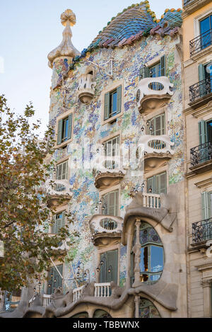 Fragment des berühmten Gebäude Casa Batlló von Antoni Gaudi in Barcelona Spanien Stockfoto
