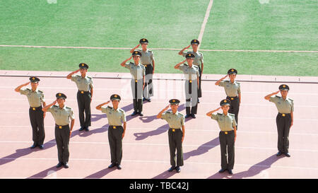 Die militärische Ausbildung von Hunan Universität für Wissenschaft und Technologie Stockfoto