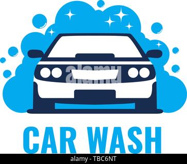 Auto waschen Logo auf hellen Hintergrund. Clean Car in Blasen und Wasser. Template Design Vector. Stock Vektor