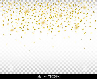 Golden Konfetti auf transparentem Hintergrund. Defokussierten fallende Konfetti. Feier Hintergrund. Vector Illustration. Stock Vektor