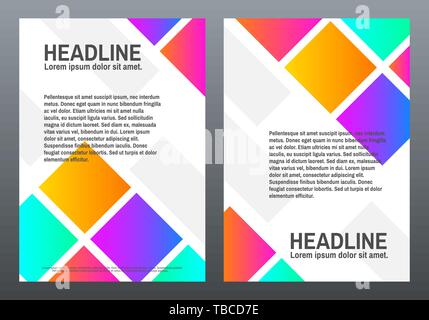 Cover Design. Vorlagen mit hellen Gradienten. Farbquadrate auf weißem Hintergrund. Abstrakte geometrische Formen. Trendy Vector Illustration. Stock Vektor