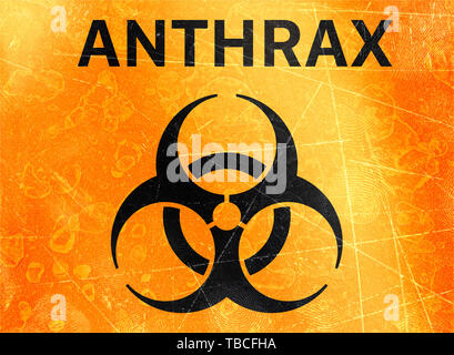 Hinweisschild auf das Vorhandensein von BIOHAZARDS, beziehen sich auf biologische Substanzen, die eine Gefahr für die Gesundheit der lebenden Organismen darstellen. Anthrax Stockfoto