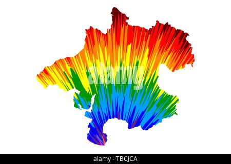 Oberösterreich (Republik Österreich, Austro-Bavarian, Staaten Österreich) Karte ist so konzipiert, dass Rainbow abstrakte farbenfrohe Muster, Oberösterreich Karte von c Stock Vektor