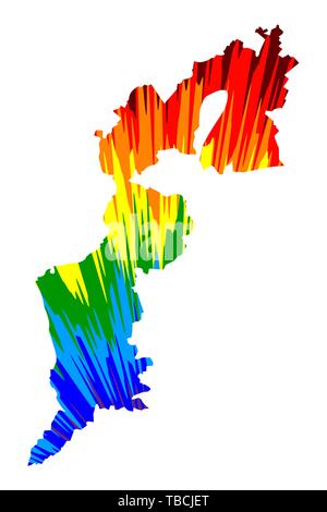 Burgenland (Republik Österreich, Österreich) Karte ist Rainbow abstrakte farbenfrohe Muster, Burgenland Karte aus Farbe Explosion konzipiert, Stock Vektor