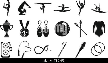 Sport rhythmische Gymnastik Symbole gesetzt. Einfache Sportart Rhythmische Sportgymnastik Vector Icons für Web Design auf weißem Hintergrund Stock Vektor