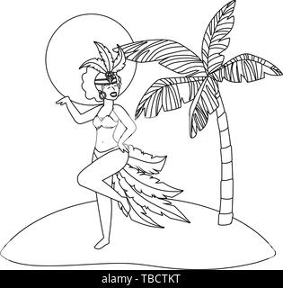 Native woman dancing feiert Karneval in Brasilien am Strand mit Palmen und Sonne Vektor-illustration bearbeitbar Stock Vektor