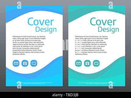 Design Template für Broschüre oder Abdeckung. Blau und Grün abstrakte Wellen. Kreative Präsentation Hintergrund. Vector Illustration. Stock Vektor