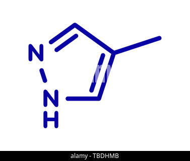 Fomepizole Methanolvergiftung Gegenmittel Molekül. Blau Skelett Formel auf weißem Hintergrund. Stockfoto