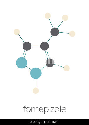 Fomepizole Methanolvergiftung Gegenmittel Molekül. Stilisierte Skelett Formel (die chemische Struktur). Atome sind als farbkodierte Kreise, die durch dünne Anleihen verbunden gezeigt, auf einem weißen Hintergrund: Wasserstoff (beige), Kohlenstoff (grau), Stickstoff (blau). Stockfoto