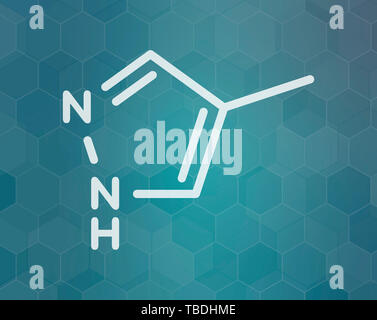 Fomepizole Methanolvergiftung Gegenmittel Molekül. Weiß Skelett Formel auf dunklen blaugrün Verlaufshintergrund mit hexagonalen Muster. Stockfoto