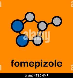 Fomepizole Methanolvergiftung Gegenmittel Molekül. Stilisierte Skelett Formel (die chemische Struktur). Atome sind als farbkodierte Kreise mit dicken schwarzen gezeigt Umrisse und Anleihen: Wasserstoff (versteckt), Kohlenstoff (grau), Stickstoff (blau). Stockfoto