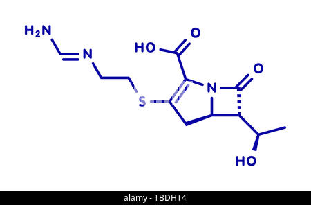 Antibiotika Imipenem Droge Molekül. Gehört der Klasse mit carbapenem. Blau Skelett Formel auf weißem Hintergrund. Stockfoto