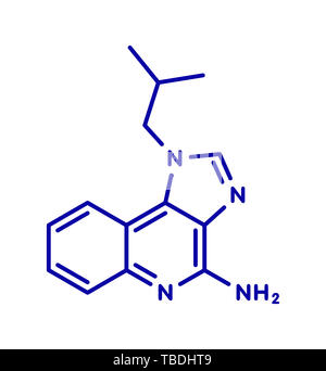 Imiquimod aktuell Hautkrebs Droge Molekül. Blau Skelett Formel auf weißem Hintergrund. Stockfoto