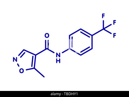 Leflunomid rheumatoid Arthritis Droge Molekül. Blau Skelett Formel auf weißem Hintergrund. Stockfoto