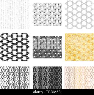 Satz von neun verschiedenen abstrakten geometrischen Mustern Stock Vektor