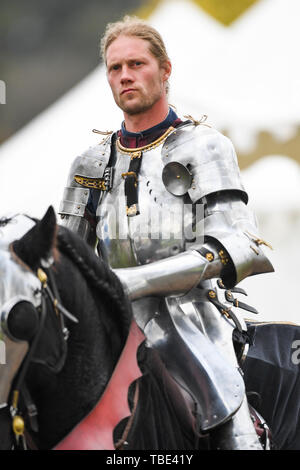 Baw Baw, Victoria, Australien. 01 Juni, 2019. ; Medieval Jousting Weltmeisterschaften; Wouter Nicolai der Niederlande bereitet für die Welt Jousting Meisterschaft Credit: Aktion Plus Sport Bilder/Alamy leben Nachrichten Stockfoto