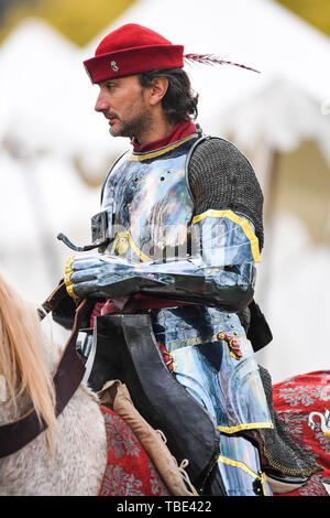 Baw Baw, Victoria, Australien. 01 Juni, 2019. ; Medieval Jousting Weltmeisterschaften; Michael Sattel von Frankreich bereitet sich für die Welt Jousting Meisterschaft Credit: Aktion Plus Sport Bilder/Alamy leben Nachrichten Stockfoto