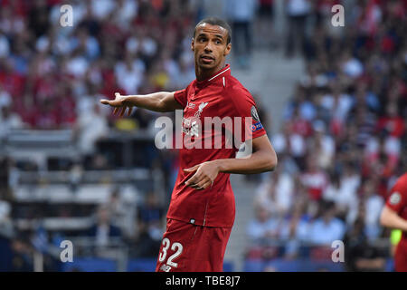 Madrid, Spanien. 01 Juni, 2019. Joel Matip des FC Liverpool während der 2019 UEFA Champions League Finale zwischen den Tottenham Hotspur und Liverpool an Wanda Metropolitano Stadion, Madrid, Spanien am 1. Juni 2019. Foto von Giuseppe Maffia. Credit: UK Sport Pics Ltd/Alamy leben Nachrichten Stockfoto