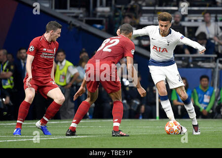 Madrid, Spanien. 01 Juni, 2019. Dele Alli von Tottenham Hotspur während der 2019 UEFA Champions League Finale zwischen den Tottenham Hotspur und Liverpool an Wanda Metropolitano Stadion, Madrid, Spanien am 1. Juni 2019. Foto von Giuseppe Maffia. Credit: UK Sport Pics Ltd/Alamy leben Nachrichten Stockfoto