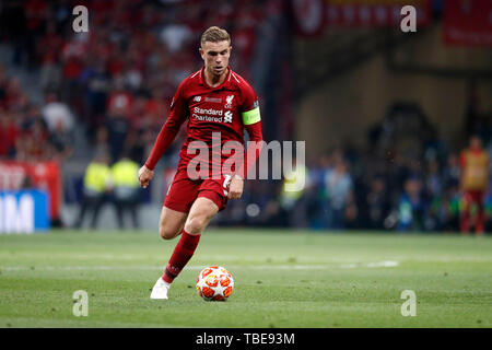 Madrid, Spanien. 01 Juni, 2019. MADRID, 01-06-2019, Wanda Metropolitano Stadion, Saison 2018/2019, Finale der UEFA Champions League. FC Liverpool Spieler Jordan Henderson während des Spiels Tottenham Hotspur - Liverpool Credit: Pro Schüsse/Alamy leben Nachrichten Stockfoto