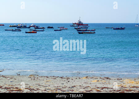 Fischerboote vor Anker gegangen der Küste von Antofagasta, Chile. Stockfoto